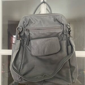 Gray Leather Backpack